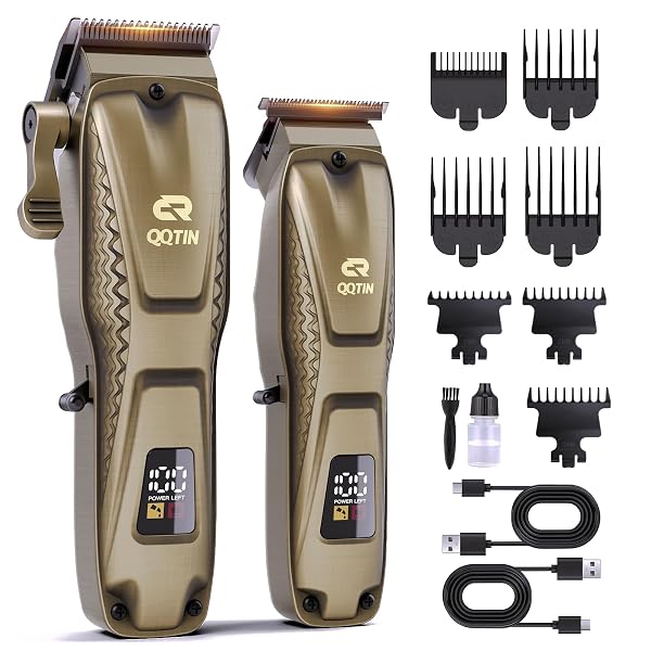 QQTIN HAIR CLIPPERS FOR MEN PROFESSIONAL, CORDLESS CLIPPERS AND TRIMMERS SET FOR HAIR CUTTING, 8500RPM RECHARGABLE ELECTRIC HAIR TRIMMER FOR SELF-HAIRCUT AND FAMILY USE (BRONZE)