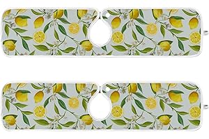 MNSRUU 2 Pack Faucet Splash Catcher Lemon Floral Sink Mat for Faucet Absorbent Kitchen Guard Drip Catcher Drying Mat, Kitchen Accessories, L