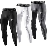MEETYOO mens for Men, Cool Dry Sports Workout Running Tights Leggings Compression Pants, Black+white+grey, Medium US