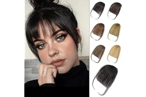 GHDXIWEYU 100% Human Hair Clip in Bangs,Women Air Thinning Curtain Flat Natural Black Bangs, Natural Curved Wispy Bangs,Real Human Hair Faux fake Bangs(Wispy Bangs,Natural Black)
