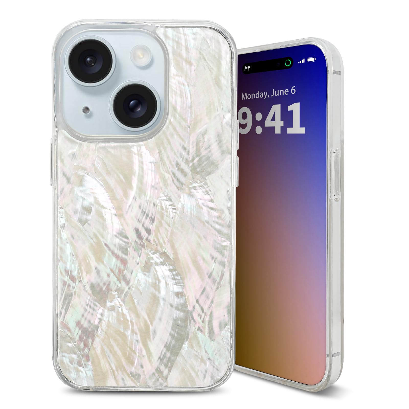 Photo 1 of XIMAND for iPhone 15 Case Made with Unique Genuine Seashell, Durable | Stunning Gorgeous | Drop Protection | Luxury Aesthetic Cover. (Beige)