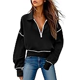 Remidoo Women's Half Zip Sweatshirt Cropped Sweatshirts Constrast Trim Long Sleeve Pullover