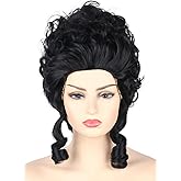 Topcosplay Unisex Black Short Powdered Colonial Wig Halloween Costume Party Wigs Bouffant Baroque Beehive Wig