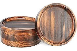 YANGBAGA Wooden Coasters for Drinks - Natural Wood Drink Coaster Set for Drinking Glasses, Tabletop Protection for Any Table Type, Set of 4-4.3 Inches (No Holder)