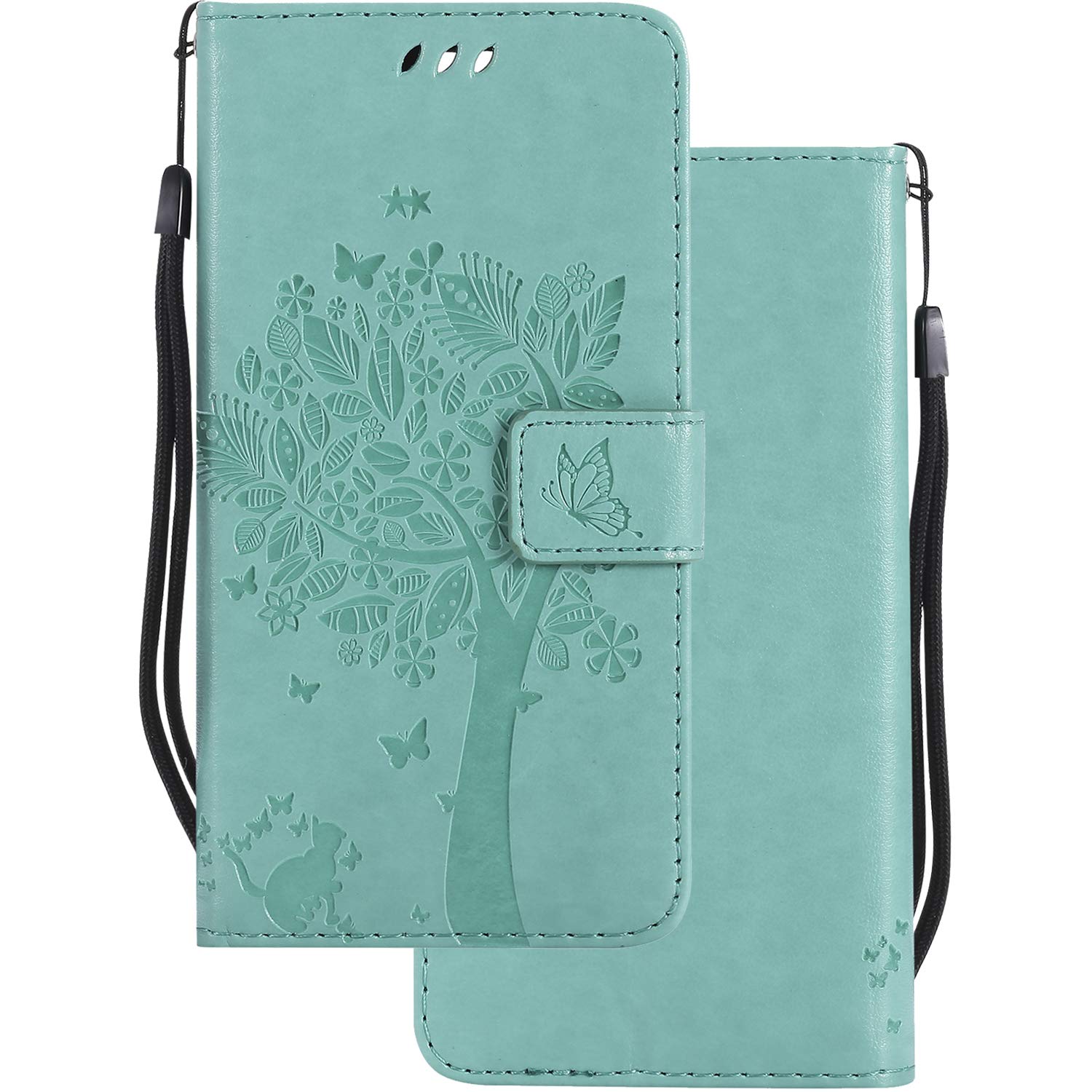 LEMORRY for Huawei Mate 10 Pro Case Leather Flip Wallet Pouch Slim Fit Bumper Protection Magnetic Strap Stand Card Slot Soft TPU Cover for Huawei Mate 10 Pro/BLA-L09 / BLA-L29, Lucky Tree (Green)