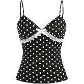 Verdusa Women's Polka Dots Bow Lace Cami Top Sleeveless V Neck Fitted Camisole Y2k Going Out Tops