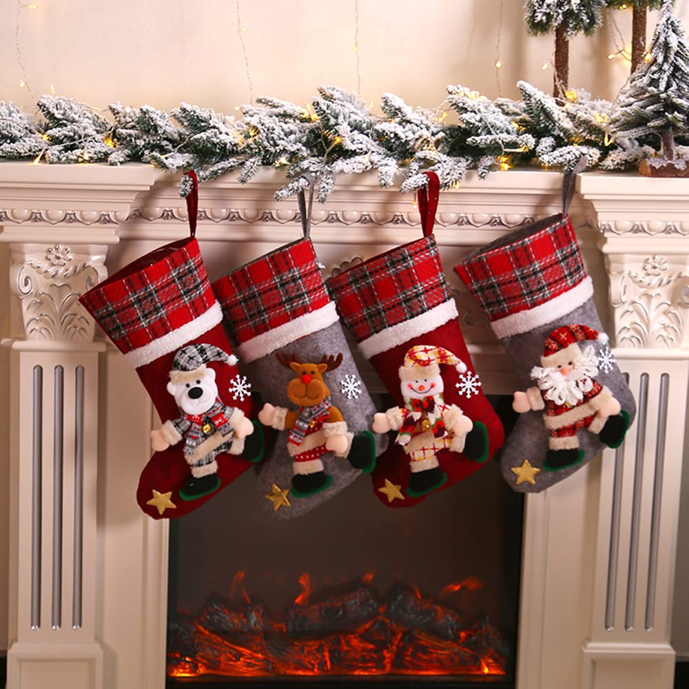 Ailgely Christmas Stockings Set Of 4,Large Xmas Stockings Sock,Personalised Christmas Socks Decorations,Fireplace Christmas Stocking Ornament for Family, Holiday