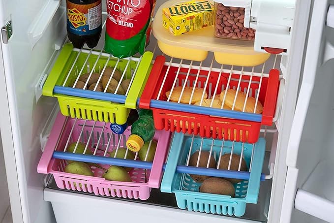 Ashokas Mart Adjustable Fridge Storage Basket Expandable Fridge Storage Rack Tray Plastic