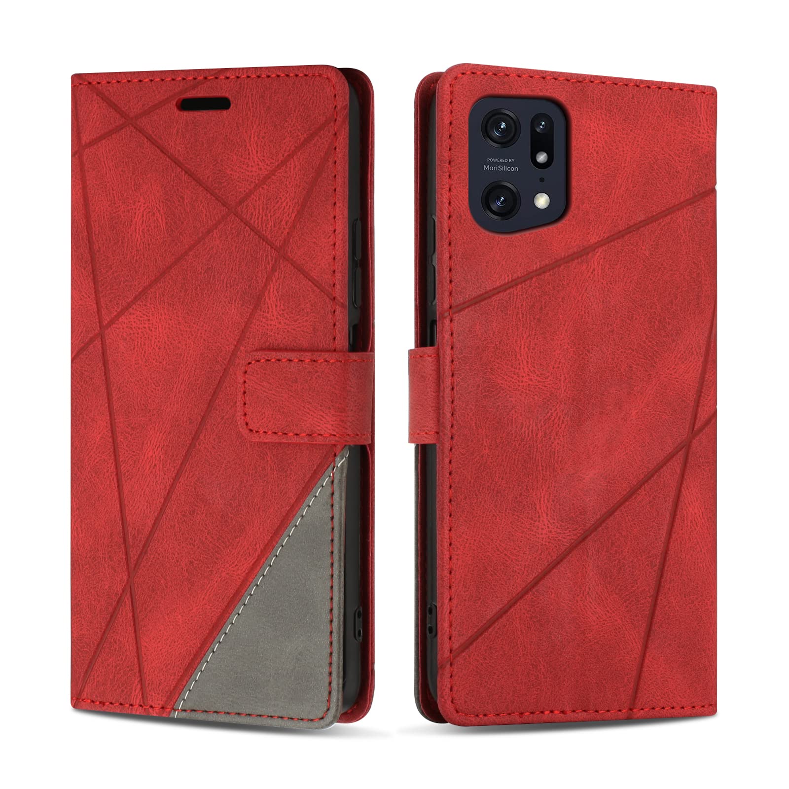 SONWO Case for Oppo Find X5 Pro, Protective PU Leather Wallet Book Case Cover for Oppo Find X5 Pro, Card Slots, Red