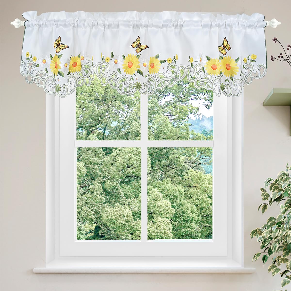Molaxhome Beautiful Dazzling Embroidered Window Valance,Rod Pocket Valance and Tiers for Home Decor (Yellow, W58x14L)
