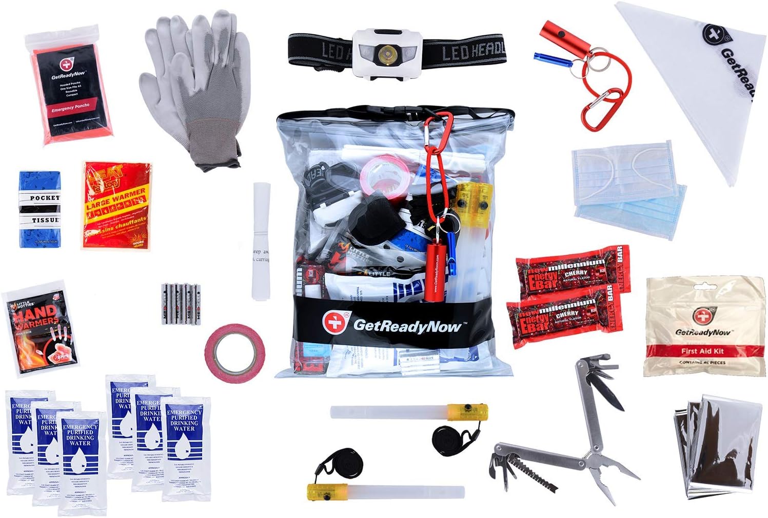 GetReadyNow | Vehicle Emergency Kits Earthquake & Disaster Survival Supplies | Compact, Convenient Design | Clear Waterproof Dry Bag with Emergency Essentials