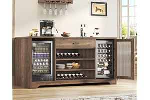 HSH Large Coffee Bar Cabinet with Wine Fridge Space, Mini Fridge Cabinet with Beverage Liquor Cooler Storage, Farmhouse Buffet Sideboard Table for Home Kitchen Dining Room, Rustic Oak, 70.9 Inch