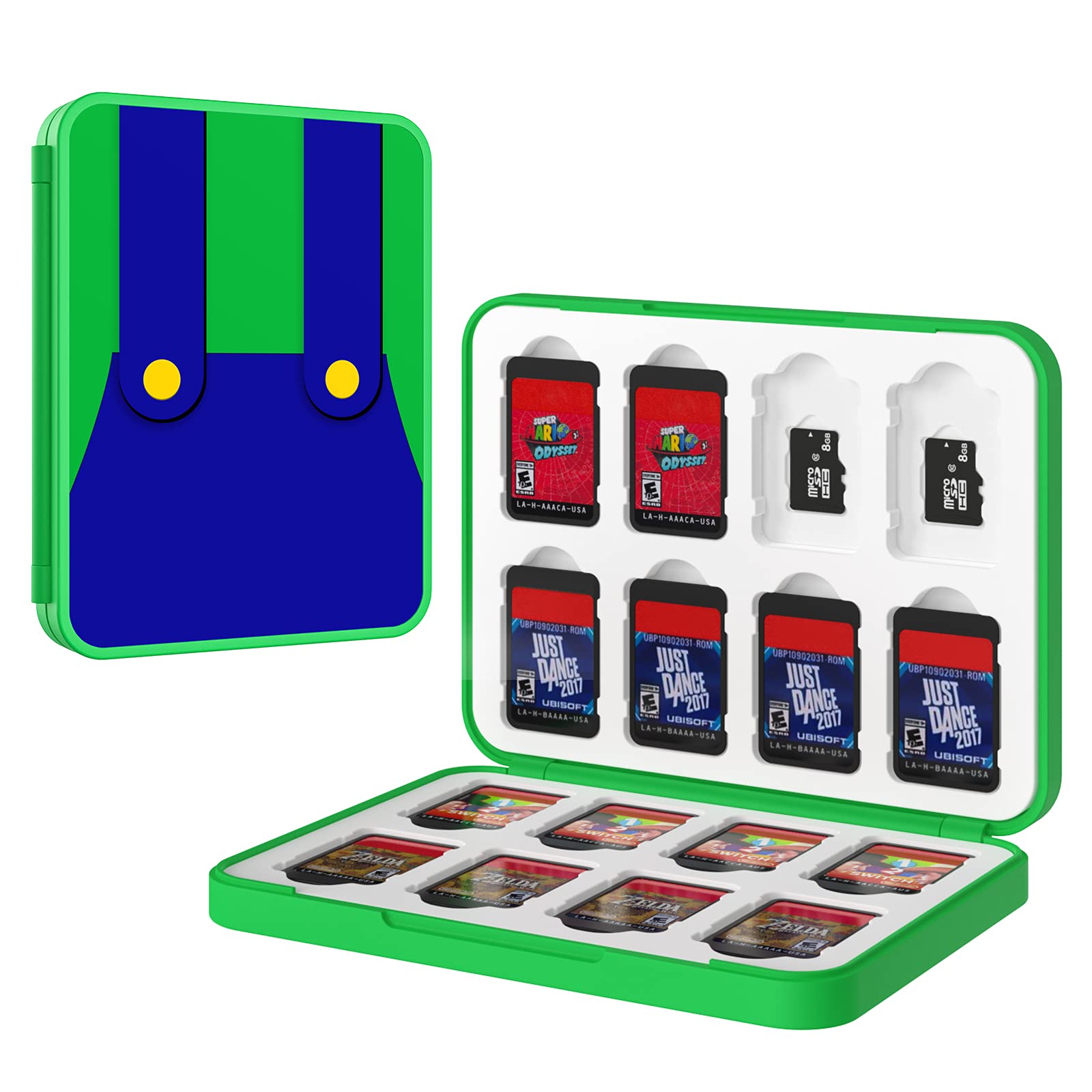 MoKo 16 Game Card Case Compatible with Nintendo Switch/Switch Lite/Switch OLED 2021, Switch Games Holder case for SD Card&Switch Game Card, Portable Game Card Holder Cartridge Storage Box, Luigi Green
