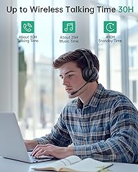 Wireless Headset with Mic for Work with AI Noise