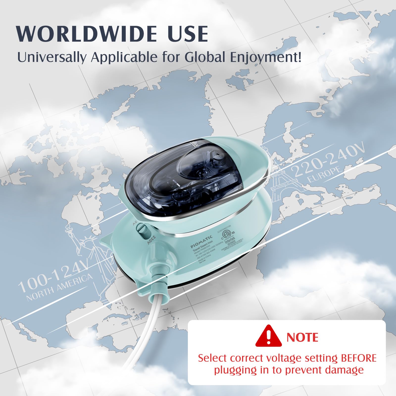Travel Iron Mini with Steam for Clothes with Dual Voltage, Portable Mini Ironing Machine with Non-Stick Soleplate, Small Iron for Sewing, Quilting and Handcraft