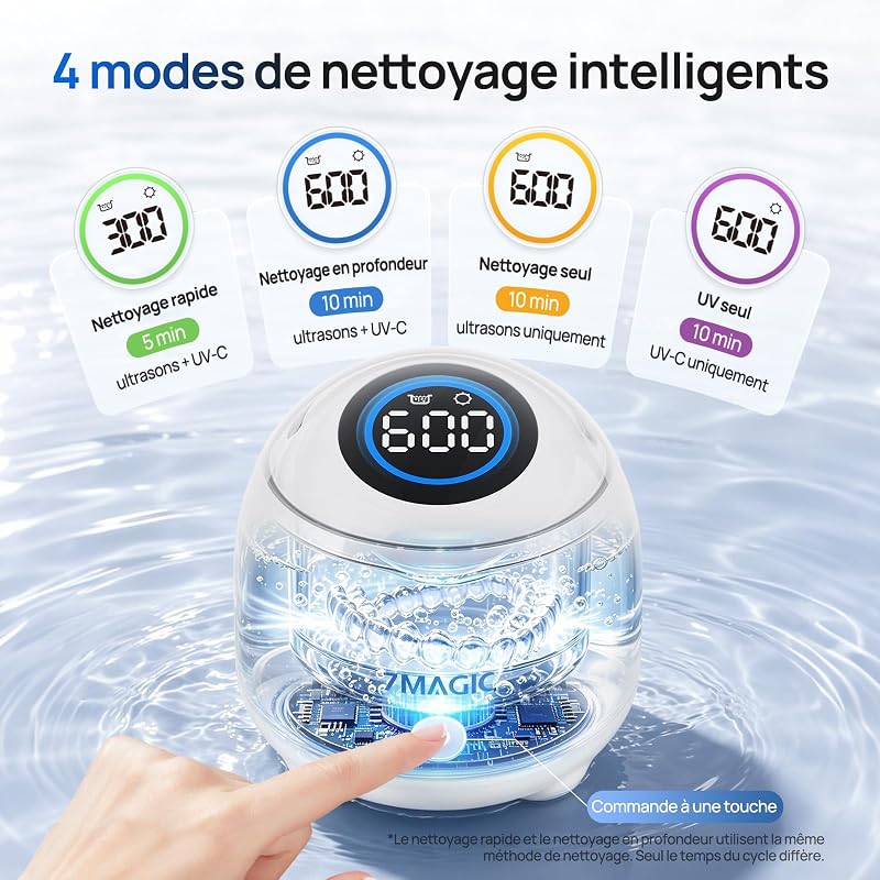 Nettoyeur ultrasons pour gouttières, 48 kHz, UV-C, Blanc