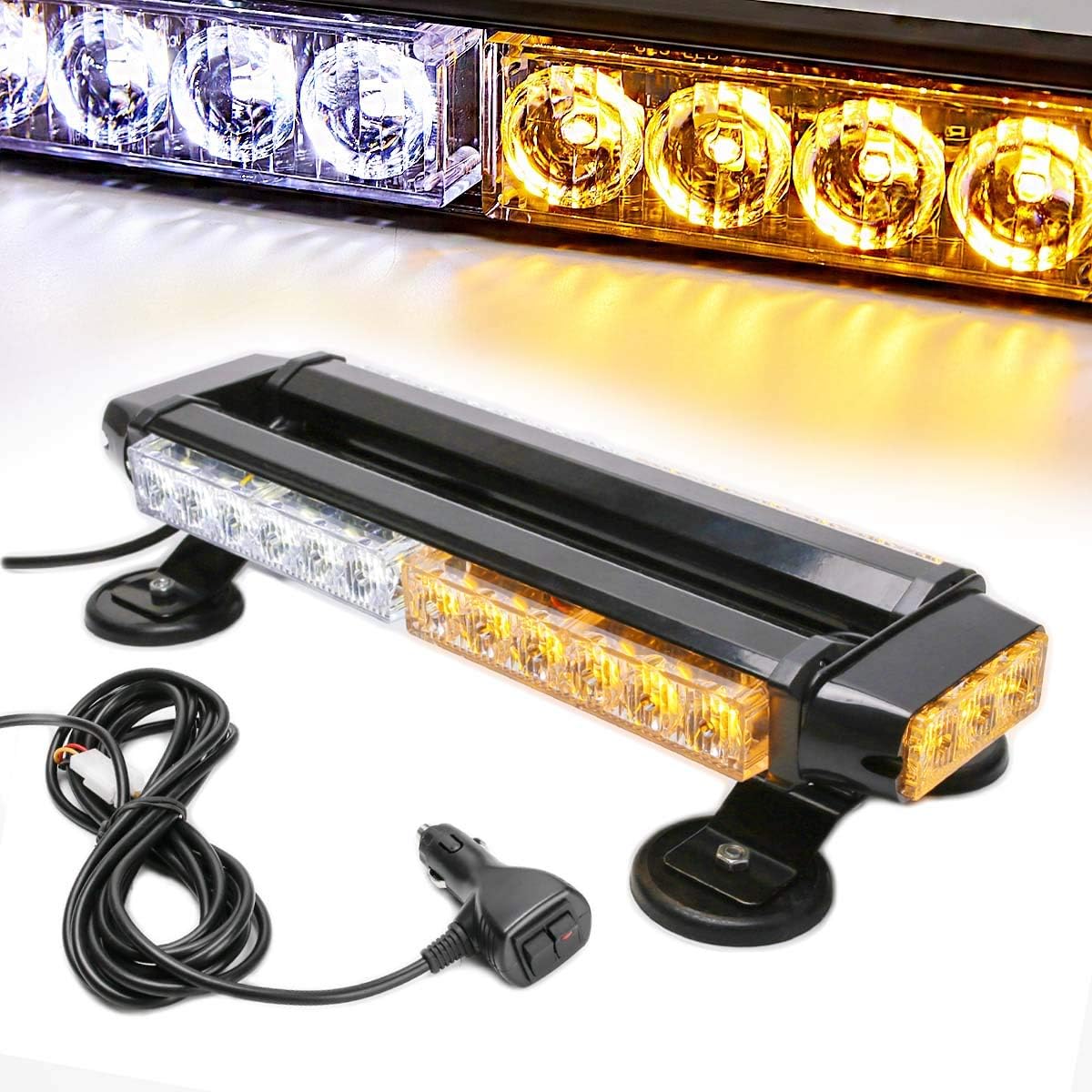 LE-JX Amber/White 30 LEDs Safety Strobe Flashing Light Bar Double Side High Intensity Roof Top Plow Flash Traffic Advisor Emergency Hazard Warning Lighting Mini Beacon with Magnetic Base (Yellow,30W)