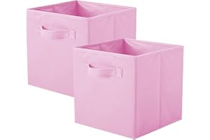 PowerKing Collapsible Storage Cubes with Handles, Fabric Foldable Bins for Closet Shelves, Durable Organization Storage Bins, 10.5'' x 11'' x 10.5'', 2 Pack, Pink