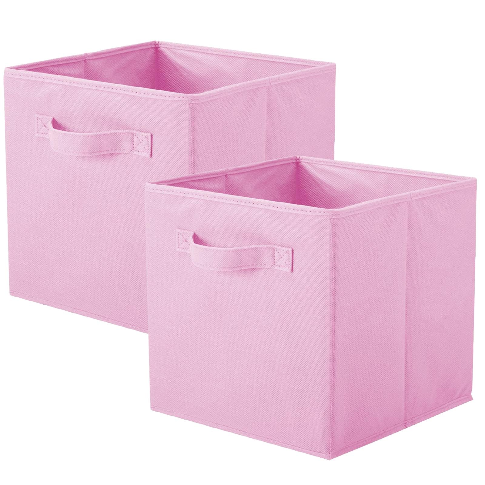 PowerKing Storage Box, 2 Pieces Foldable Storage Cube Storage Box Made of Fabric in Cube Shape – Pink