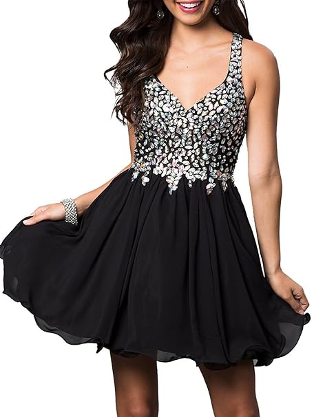 short chiffon homecoming dress with lace racerback