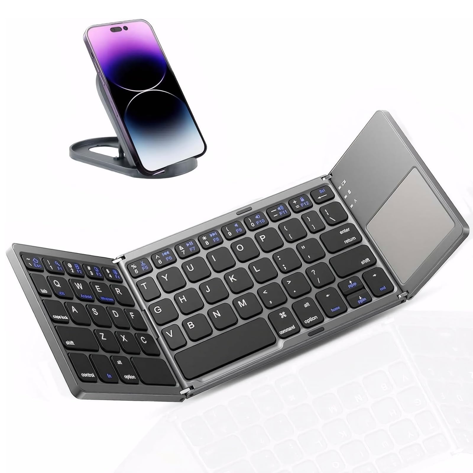 Photo 1 of *MISSING CORD* Foldable Bluetooth Keyboard with Touchpad - Portable Wireless Keyboard with Holder, Rechargeable Full Size Ultra Slim Pocket Folding Keyboards for Android Windows iOS Tablet & Laptop Travel Keyboards