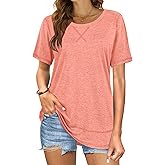 Beimuc Summer Tops for Women Short Sleeve Crewneck Tshirts Side Split Loose Fit Tunic Shirts