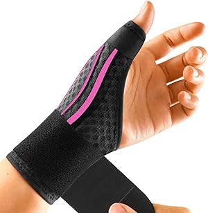 FREETOO Stabil-Dünn Daumenbandage Rechts für Arthrose, Rhizarthrose, Karpaltunnel, Leicht Daumenschiene Rechts Kapselriss, Schnappdaumen, Sattelgelenk, Bruch, Daumenorthese Damen & Herren (Rosa M)