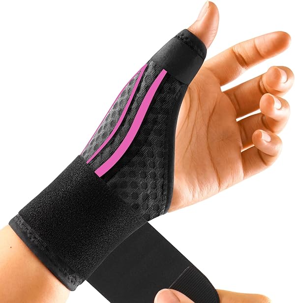 FREETOO Stabil-Dünn Daumenbandage Rechts für Arthrose, Rhizarthrose, Karpaltunnel, Leicht Daumenschiene Rechts Kapselriss, Schnappdaumen, Sattelgelenk, Bruch, Daumenorthese Damen & Herren (Rosa M)