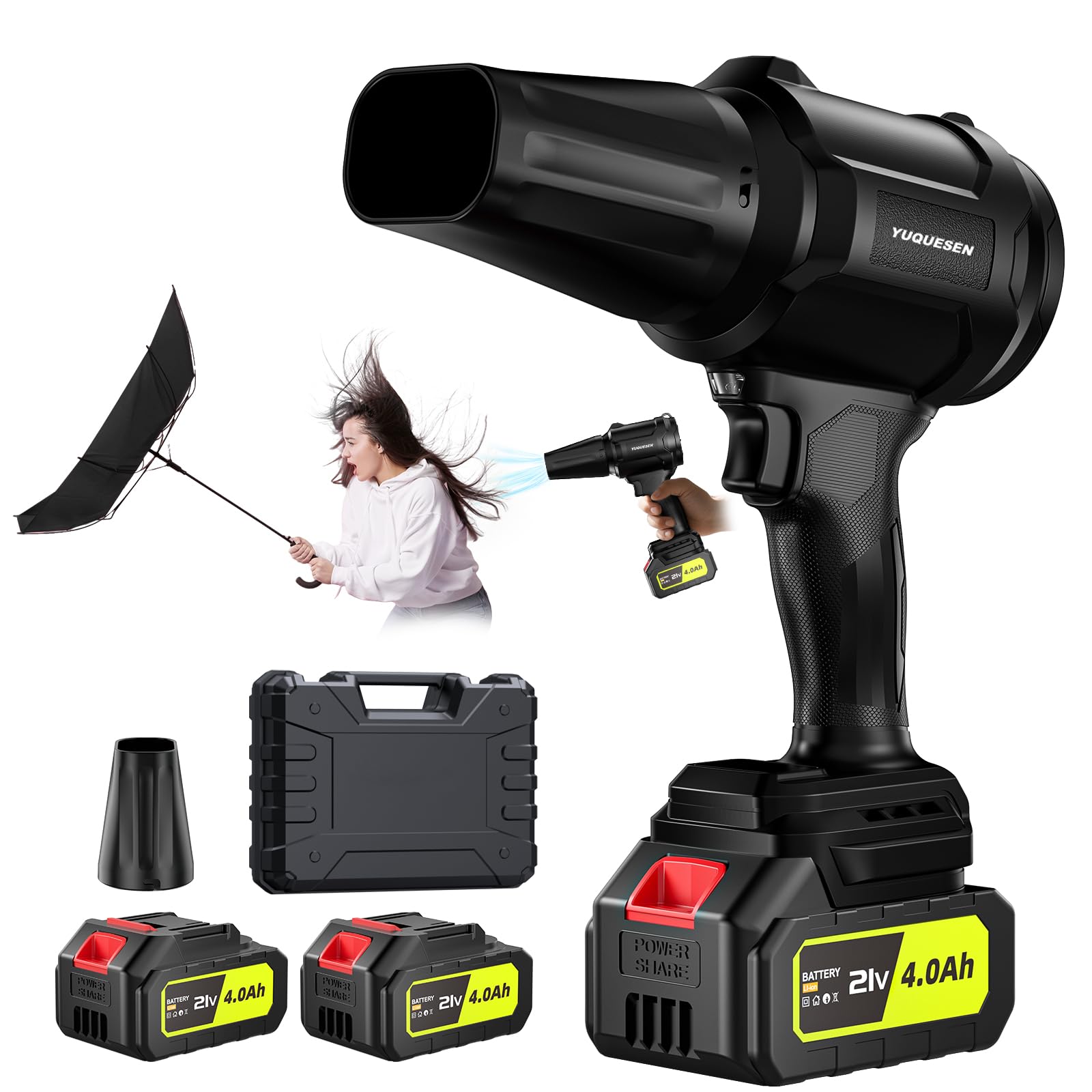 Photo 1 of Cordless-Leaf-Blower - 600000RPM Handheld Leaf Blower - 2 X 4.0Ah Batteries and Charger Included, Lightweight Leaf Blowers for Patio Cleaning Black