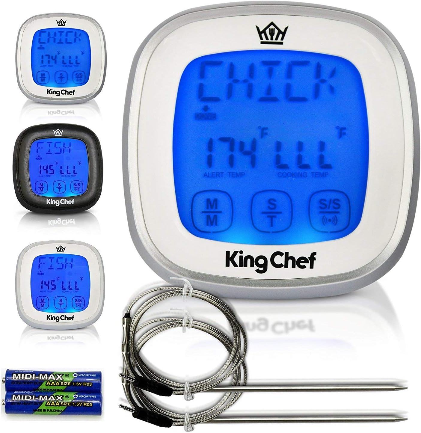 Insane Deal! King Chef Barbecue Digital Thermometer & Timer - 2 Stainless Steel Probes, Refrigerator Magnets, and Instant Read Cooking - Best For Kitchen Grill Smoker BBQ Meats, Dairy, Candy (Silver)