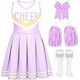 CIFITERY Cheerleader Costume for Kids Purple Gold Cheerleader Dress for Toddler Cheerleading Outfit for Girl’s Dress Up