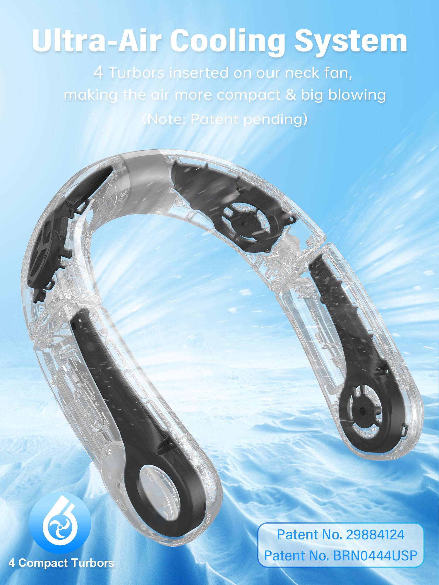 ChillGo Portable Neck Fan - 8400 RPM Enlarged Turbo Airflow - 5200mAh Personal Rechargeable Cooling Wearable Fan - Max 16H, 4 Speeds, Foldable, LED Display - Great Gifts for Men Women - 2nd Gen Black