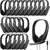 Yunsailing 20 Pack Bulk Classroom Headphones with Microphone Students Wired School Class Set Headphones for School Library Computer Office Adults 3.5 Jack Universal Plug(Black)