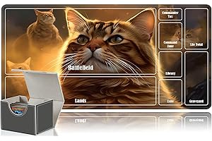 HEAKIERG 2Pcs Card Game Mats & MTG Card Box Set 24" x 14", Game Play Mat with Stitched Edge for Magic The Gathering Commander Deck Trading Card Game Anime TCG Card Desk Writing Pad, Cat