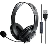 321Wasay USB Headset with Mic, Computer Wired Headphones with Microphone for PC, Laptop (Black - Full Ear Cups)