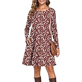 YVH Women's Long Sleeve T-Shirt Dress Casual Loose Fit Swing Dress for Fall Winter with Pockets