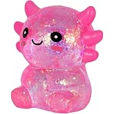 Djyxoglyn 3.54 in Pink Glitter Sitting Axolotl Squishy Slow Rising | Soft TPR, Floating Glitter, squeeze toy, busy hands, stress relief, focus support, home, class, travel, kids and adults