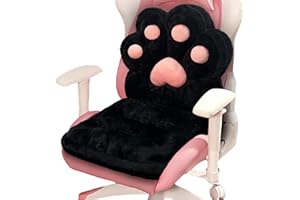 QIUODO L-Shape Cat Paw Cushion, Faux Rabbit Fur Gaming Chair Cushion Soft, Gaming Chair Pillow Kawaii Chair Cushions for Office Desk, Comfy Plush Seat Cushion for Room Decor（Black）