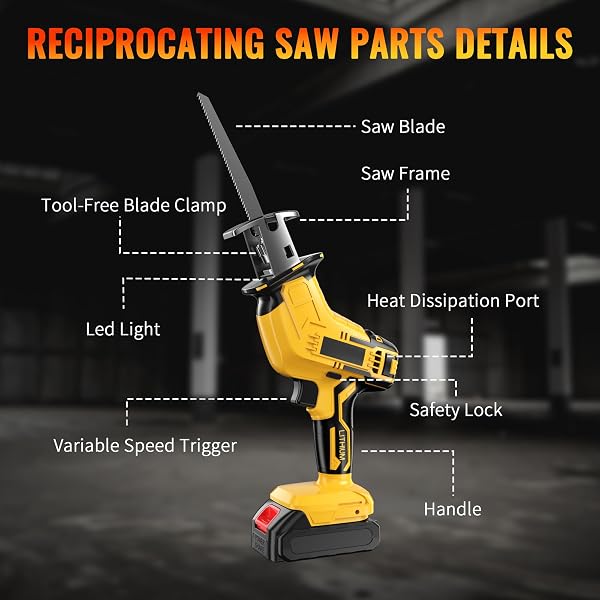 CORDLESS RECIPROCATING SAW: VARIABLE SPEED, TOOL-FREE BLADE CHANGE ELECTRIC SAWS – INCLUDES 2 BATTERIES, CHARGER, 4 SAW BLADES – SUITABLE FOR METAL/PVC CUTTING AND WOOD TRIMMING
