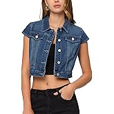 Allegra K Women's 2024 Summer Button Down Cap Short Sleeve Cropped Jean Denim Jacket