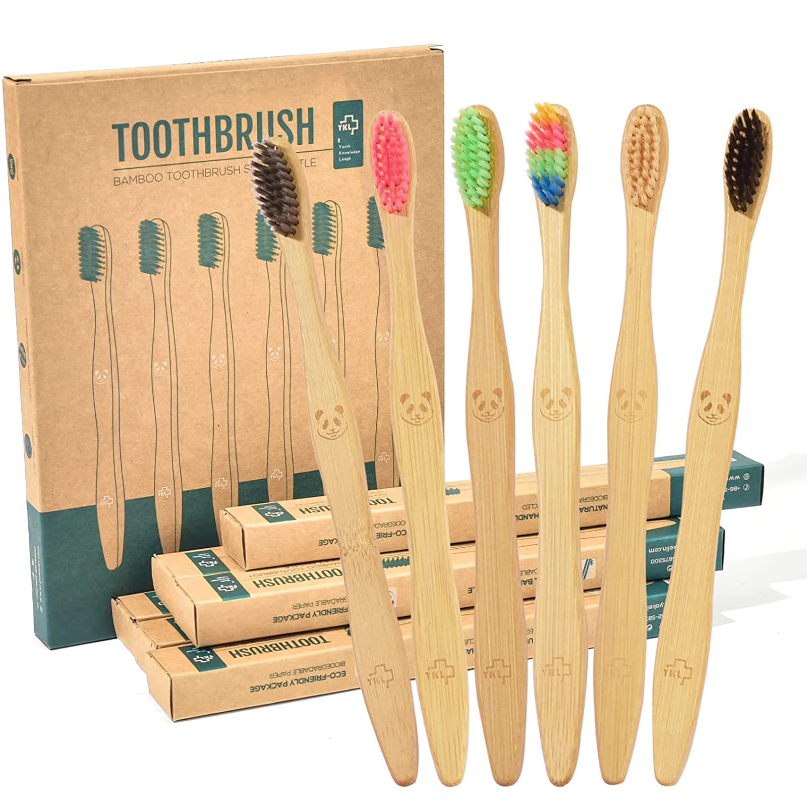 Eco Charcoal Bamboo Toothbrush 12pcs | Soft Medium Charcoal Bristles | Eco Organic Bamboo Toothbrush Plastic Free Packaging (12 pcs)