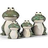 LemonRoad Frog Garden Decor Set of 4, Funny Ceramic Frog Garden Statues for Outside, Cute Toilet Bolt Covers for Home Bathroom Decor Christmas Housewarming Gifts