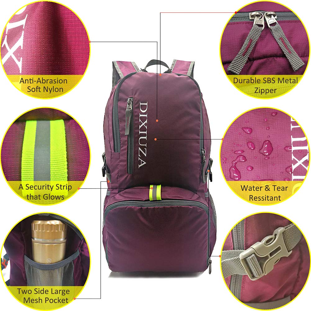 Lightweight Packable Backpack - DIXIUZA Water Resistant 35L Daypack for Travel, Cycling, Hiking, Camping, Beach, Outdoors
