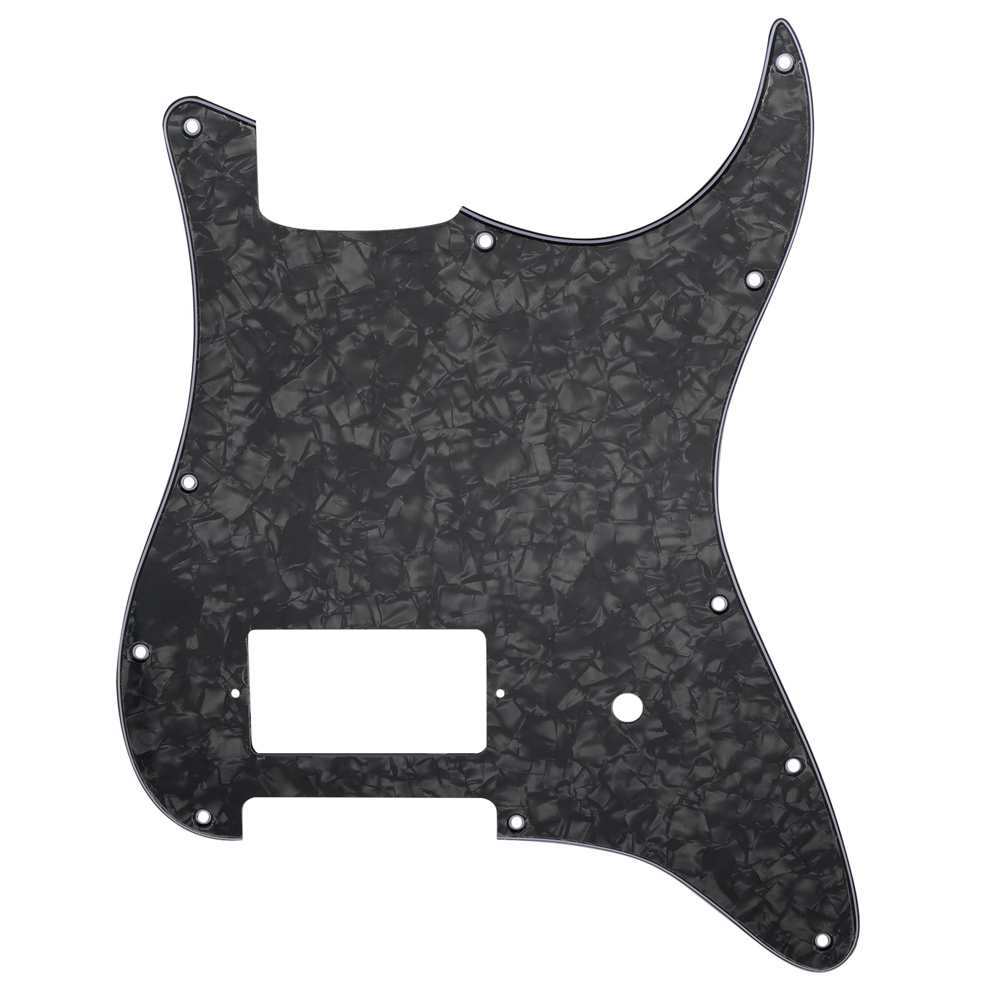 Musiclily Pro 11 Holes ST Strat One Humbucker Guitar Pickguard Scratch Plate for USA/Mexico Fender Tom Delonge Stratocaster Electric Guitar, 4ply Black Pearl