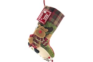 21 inch Plaid Christmas Stockings Deer, Bear, Animal One Piece, Felt Large Plush 3D Reindeer Snowman Design Hanging Stocking 