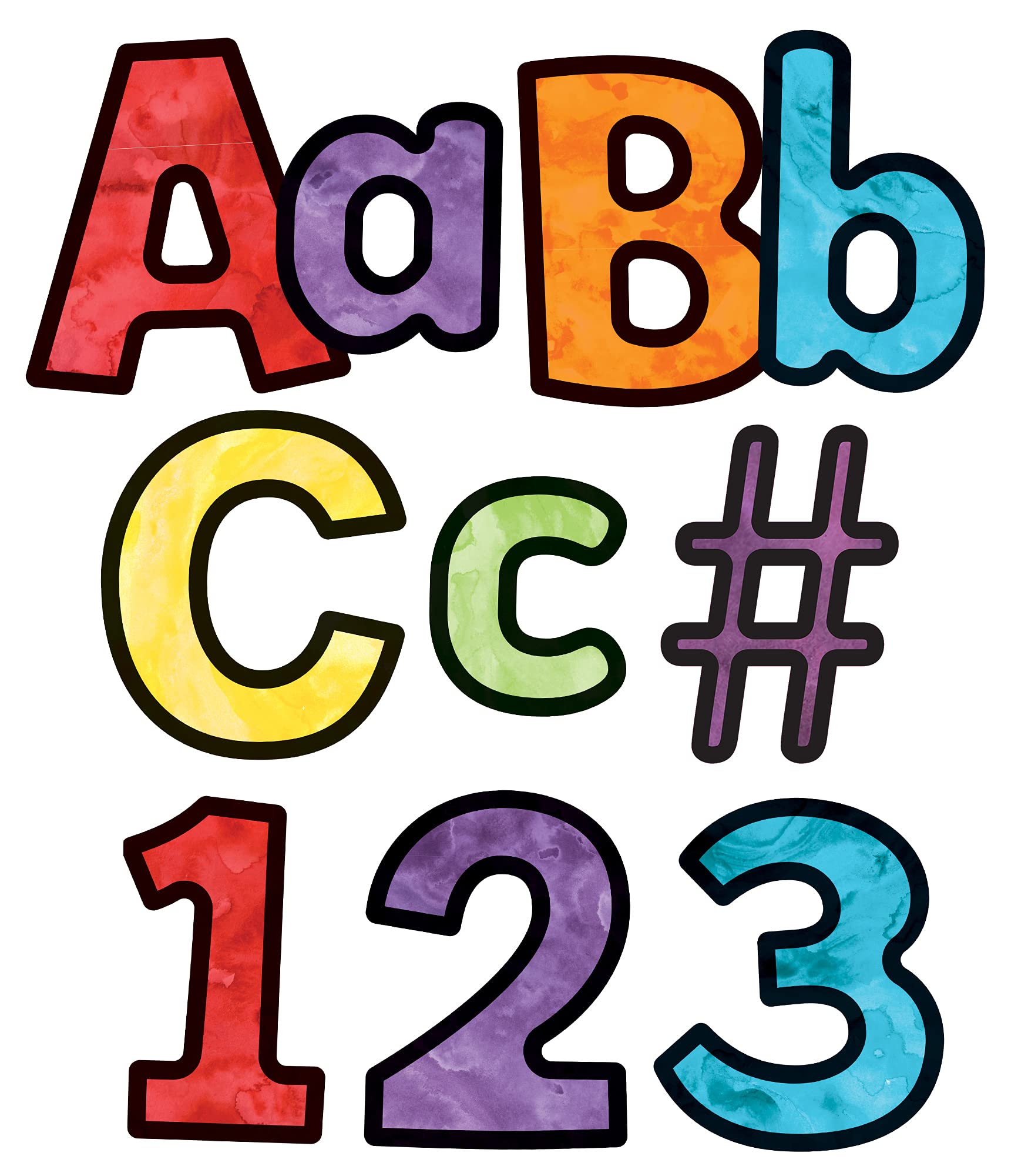 Carson-Dellosa Carson Dellosa 219 Piece 4 Inch Watercolor Colorful Bulletin Board Letters for Classroom, Alphabet Letters, Numbers, Punctuation & Symbols, Cutout Letters for Bulletin Boards