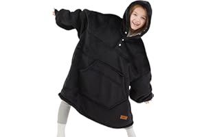 Degrees of Comfort Wearable Blanket Hoodie for Kids Teens, 6-13 YR Girls Boys, Soft & Cozy Sherpa