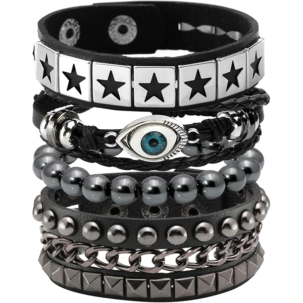 Eigso Black Punk Wide Leather Bracelet With Snap Button - Adjustable Punk Wristband For Men & Women - View #6