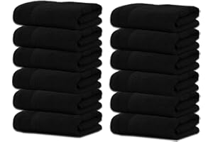 GOLD TEXTILES 100% Cotton Washcloth - 12 Pack | 13x13 inches | Black - Ultra Soft, Highly Absorbent, Long Lasting and Quick Drying - Hotel & Spa Collection Cool Feel Fingertip Towels