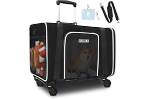 Petskd Cat Carrier with Wheels Rolling Pet Carrier 18.5x13.5x13.5inch for Small Medium Dog and Cat Soft Sided Carrier Foldable with Wheels Under 20lbs for Pets to Hospital Traveling (Black)